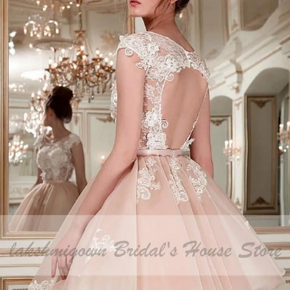 Roycebridal Chic Champagne Short Wedding Dress Sexy Bridal Dress