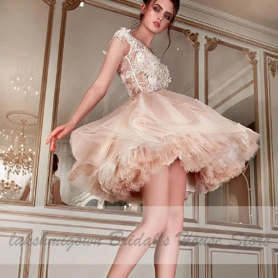 Roycebridal Chic Champagne Short Wedding Dress Sexy Bridal Dress