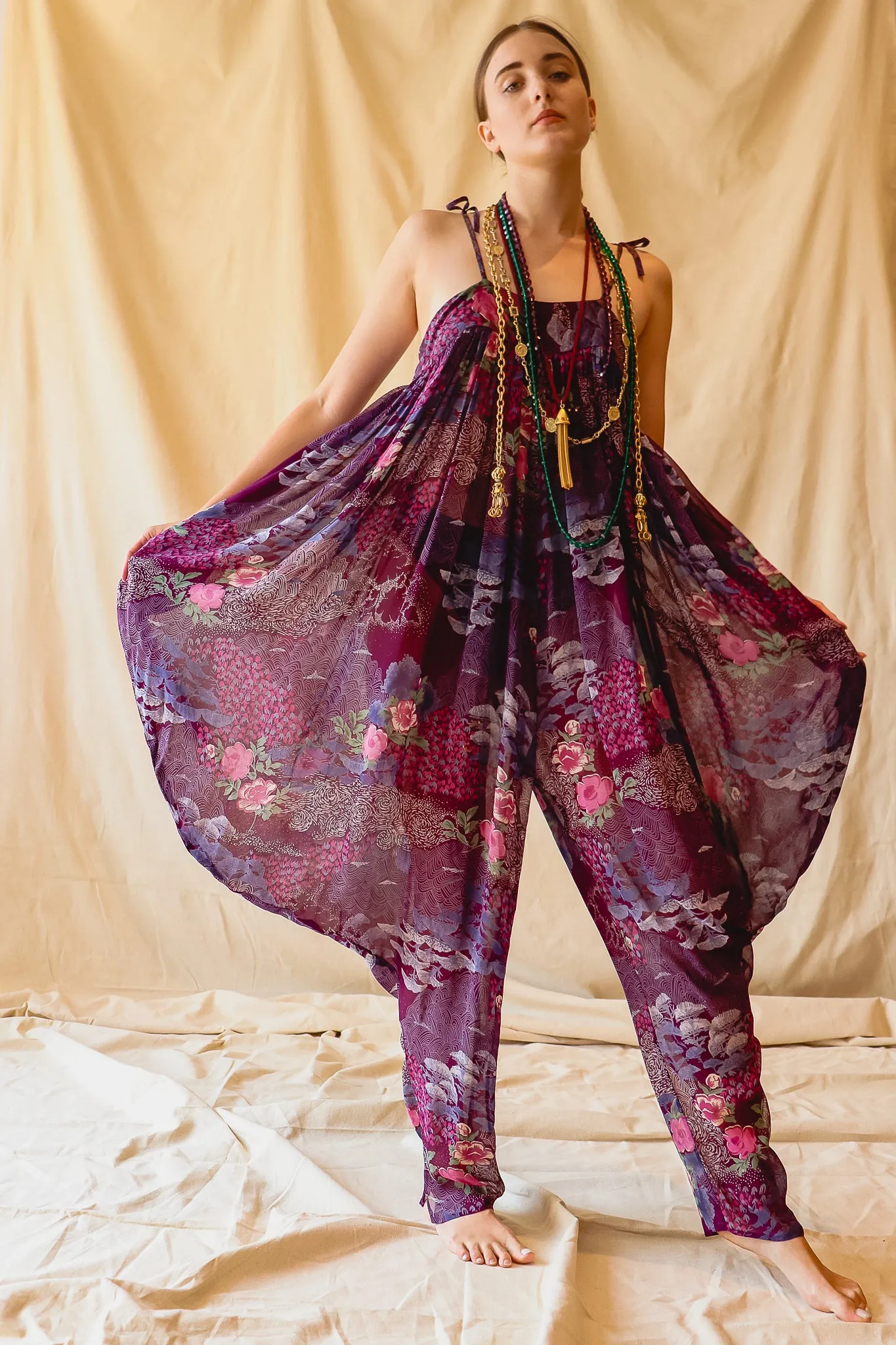 Sheer Floral Harem Jumpsuit
