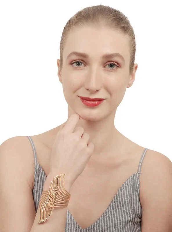 Shining Golden Crossed Carved Bracelet