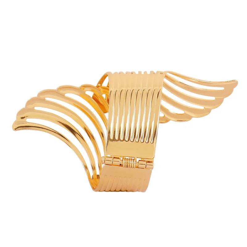 Shining Golden Crossed Carved Bracelet