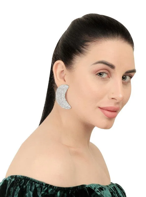 Silver Half Moon Stud Earrings