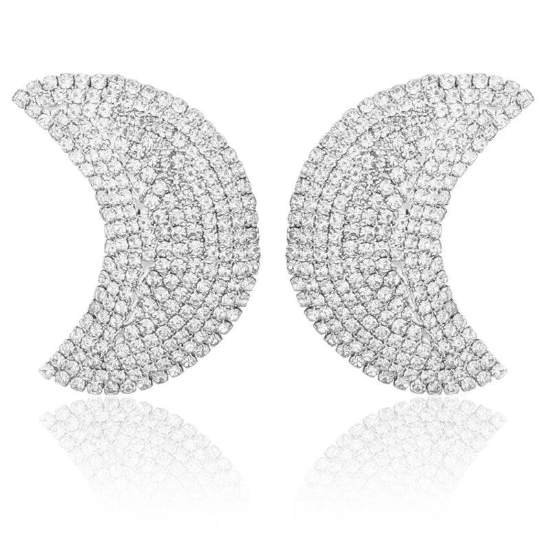 Silver Half Moon Stud Earrings