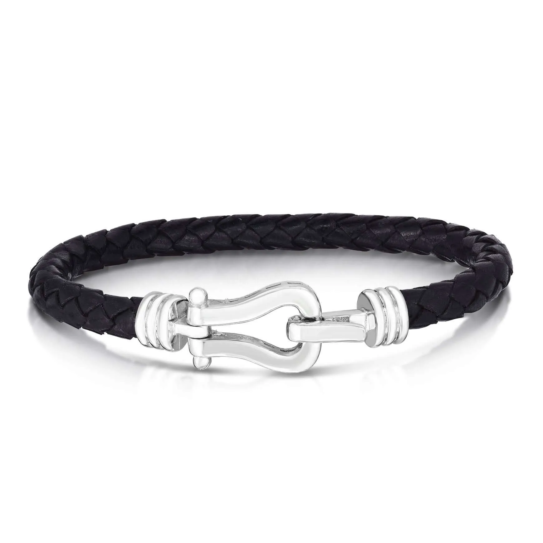 Silver Men's Leather Buckle Bracelet