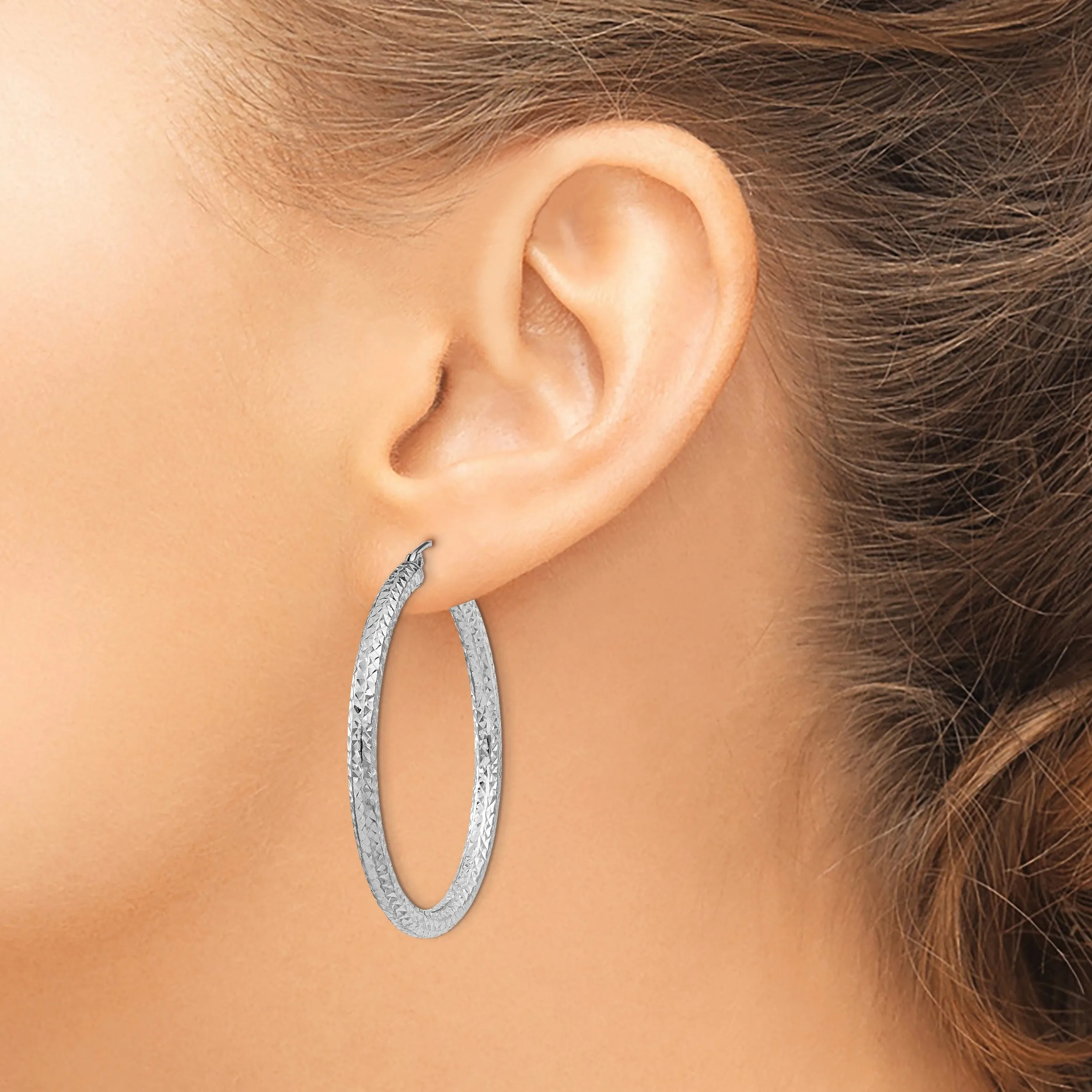 Sterling Silver Rhodium D.C Hinged Hoop Earring