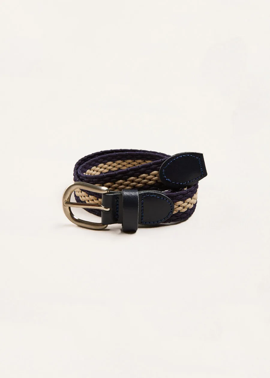 Striped Leather Braided Belt in Blue (XS-S)