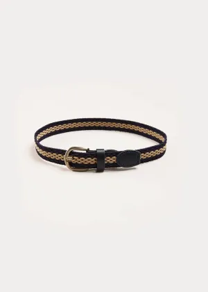 Striped Leather Braided Belt in Blue (XS-S)