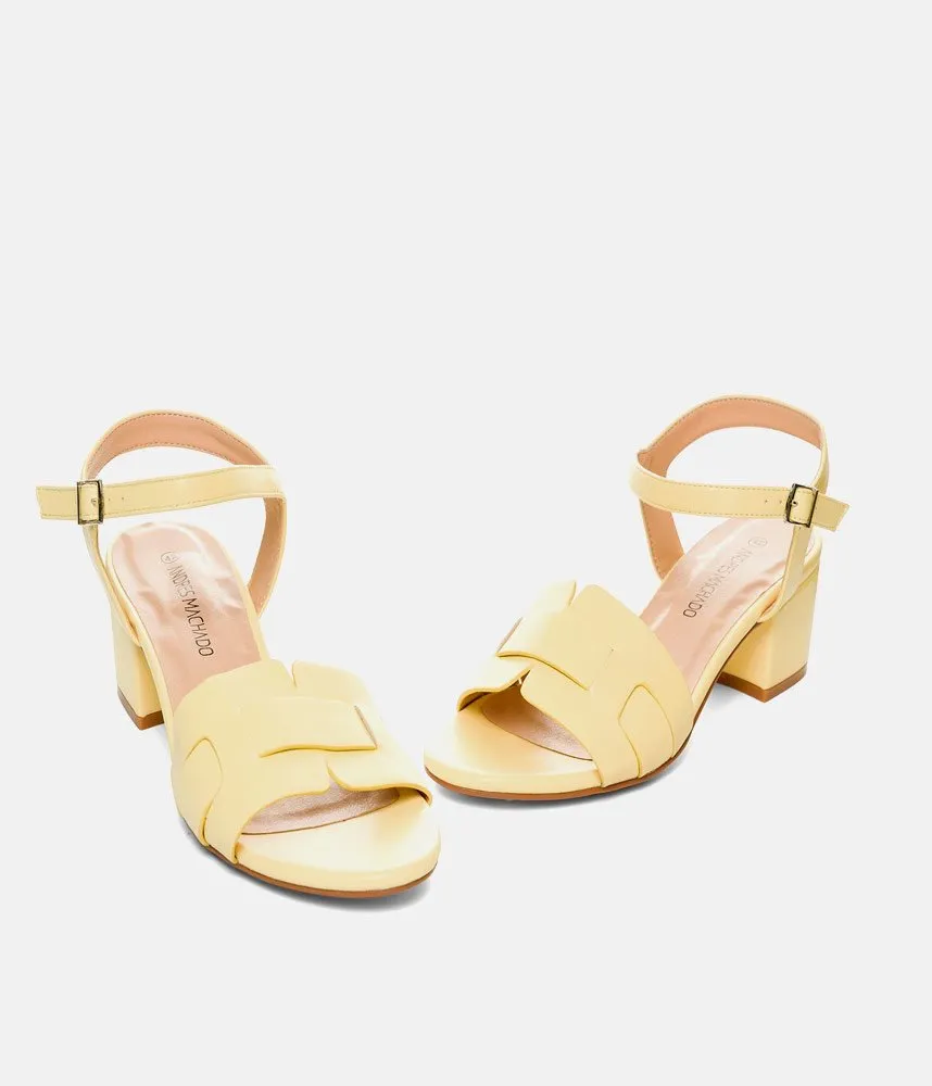 Stylish Pastel Yellow Low Block Heel Sandals