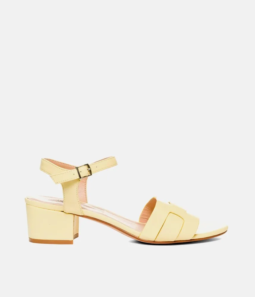 Stylish Pastel Yellow Low Block Heel Sandals