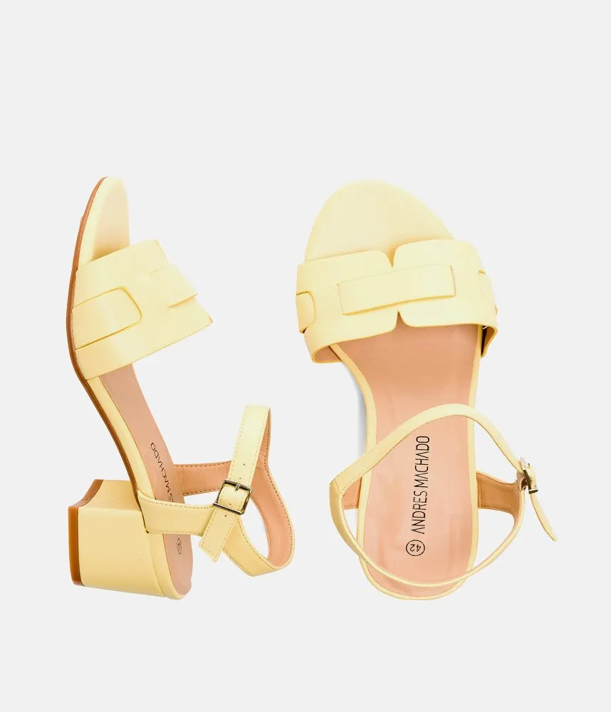 Stylish Pastel Yellow Low Block Heel Sandals