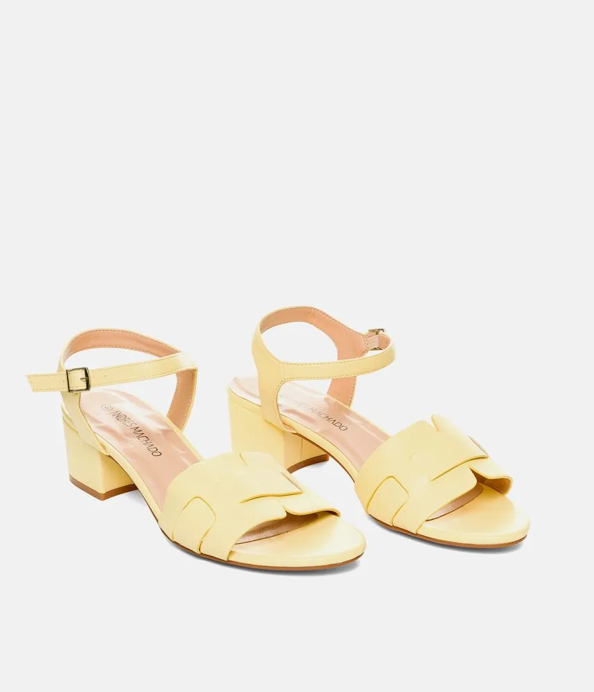 Stylish Pastel Yellow Low Block Heel Sandals