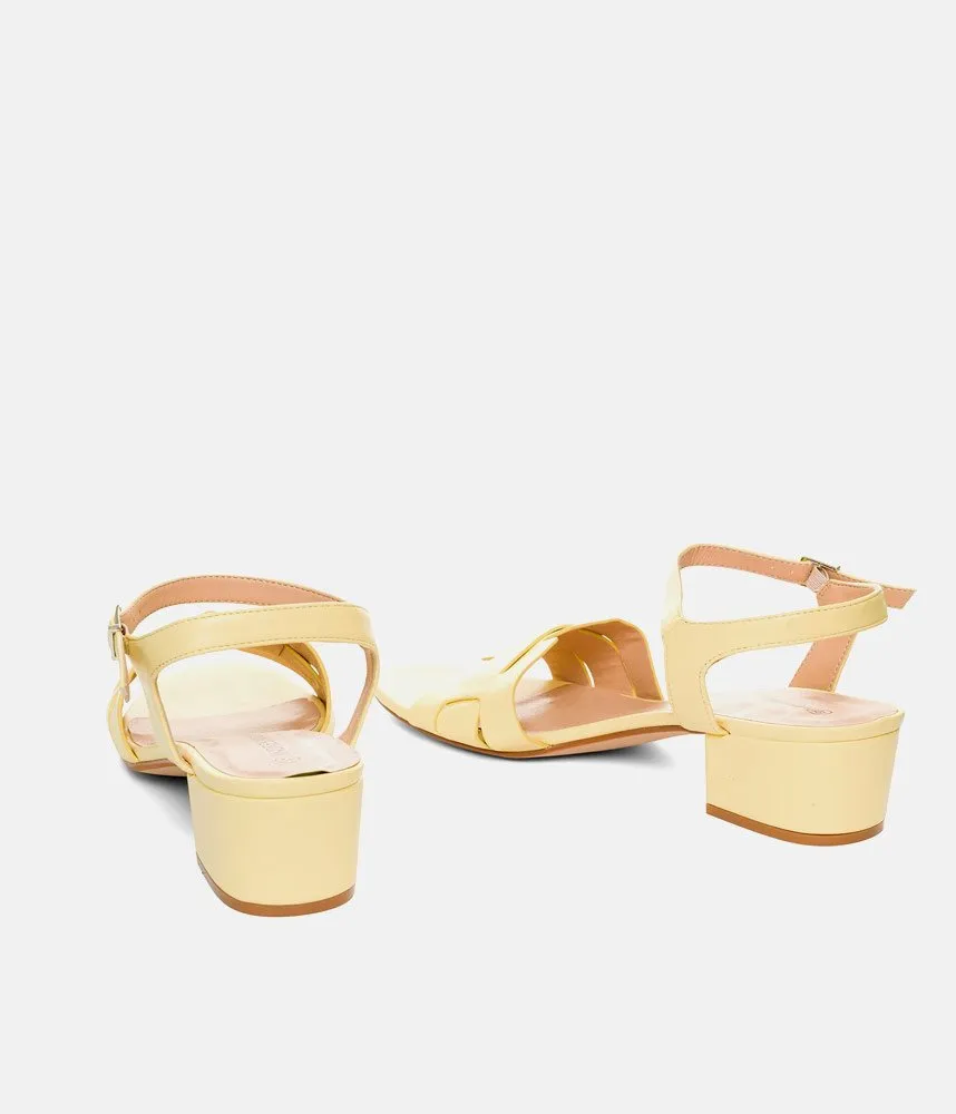 Stylish Pastel Yellow Low Block Heel Sandals