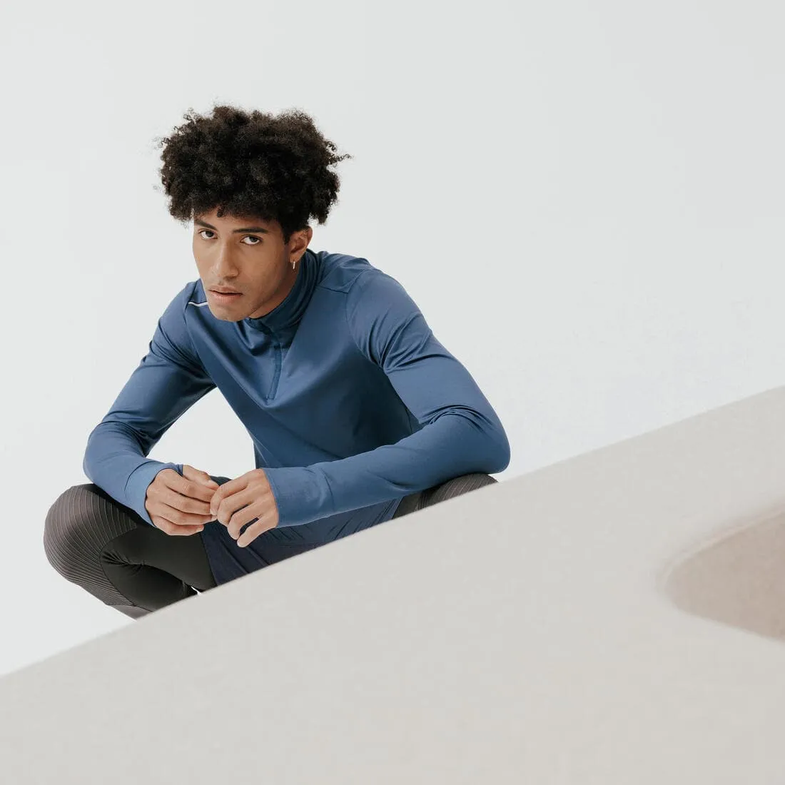 T-shirt zip chaud manches longues de running homme - kiprun run 100 warm