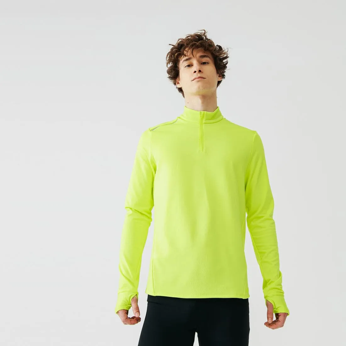 T-shirt zip chaud manches longues de running homme - kiprun run 100 warm