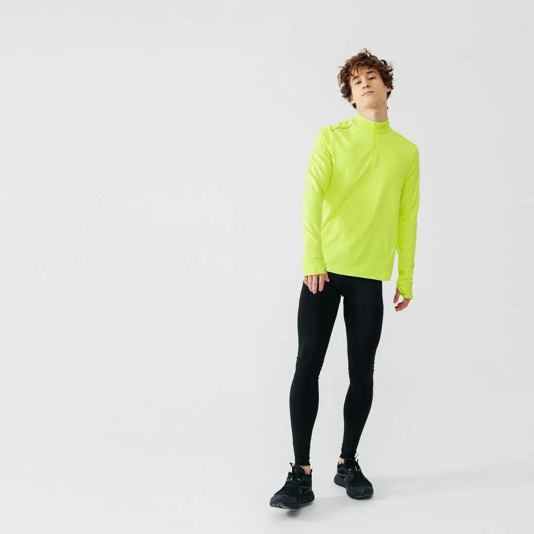 T-shirt zip chaud manches longues de running homme - kiprun run 100 warm