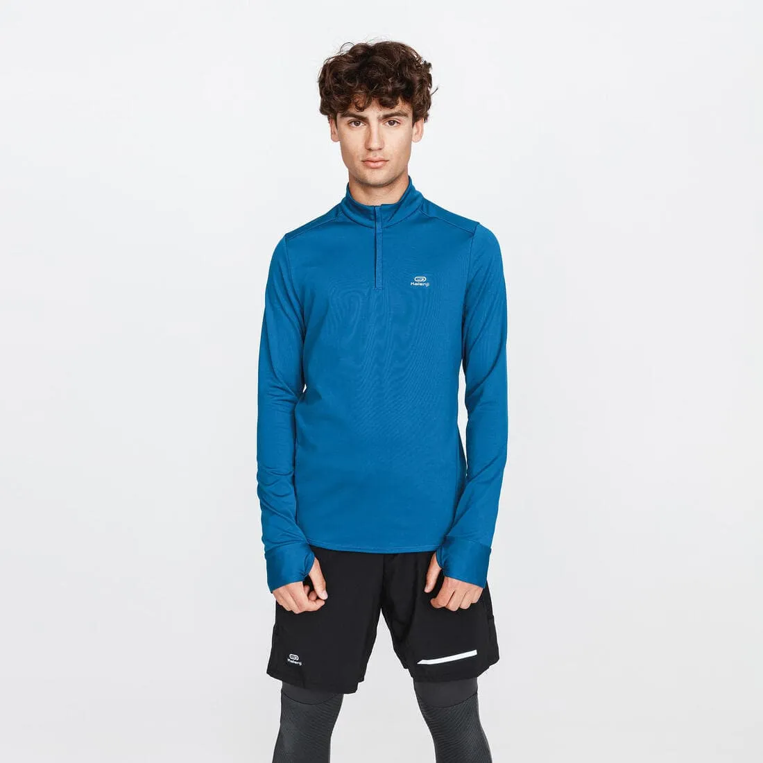 T-shirt zip chaud manches longues de running homme - kiprun run 100 warm