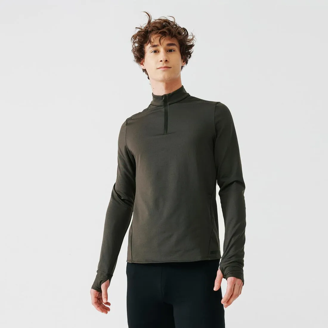 T-shirt zip chaud manches longues de running homme - kiprun run 100 warm