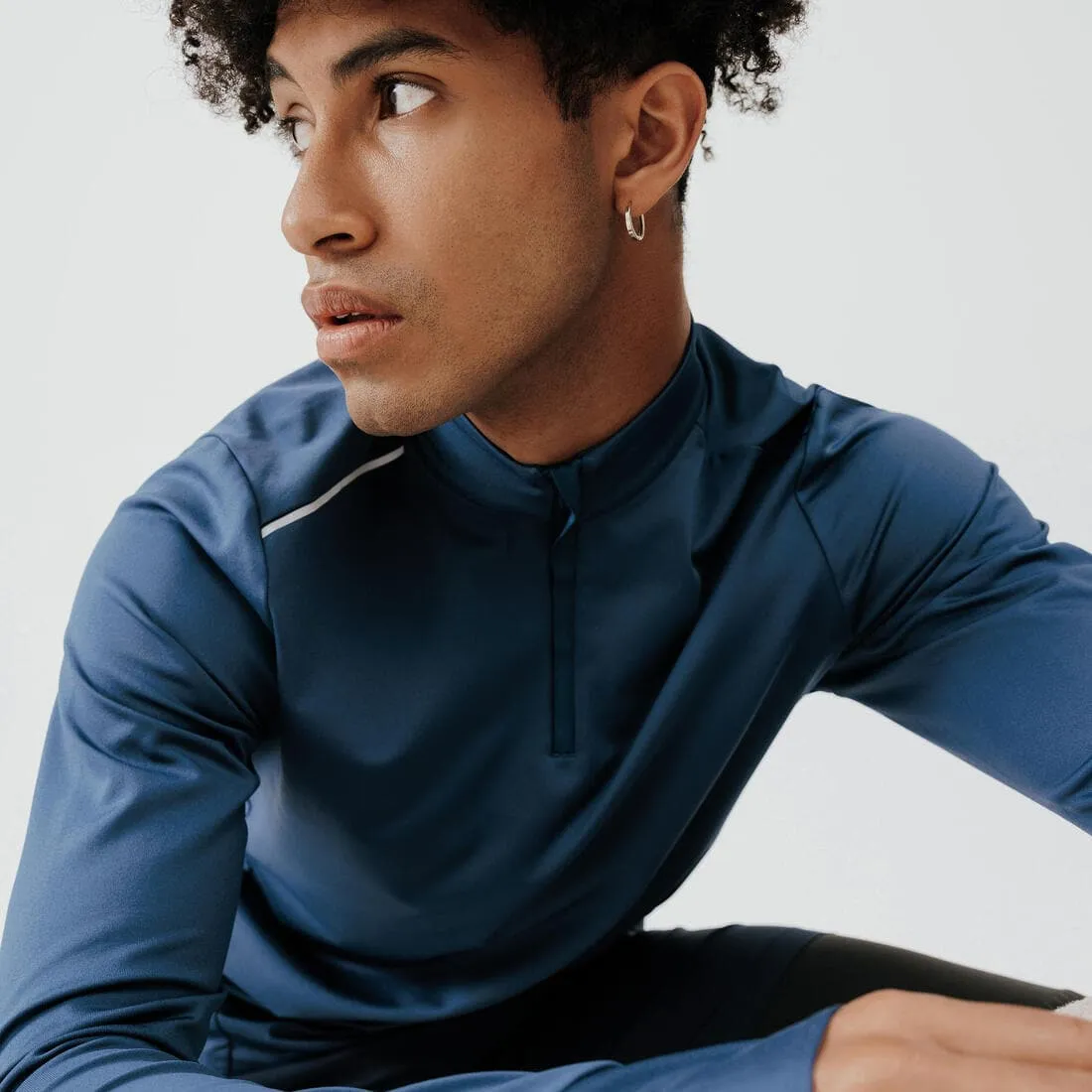 T-shirt zip chaud manches longues de running homme - kiprun run 100 warm