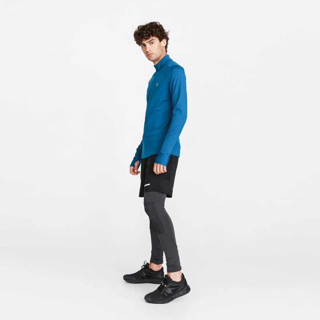 T-shirt zip chaud manches longues de running homme - kiprun run 100 warm