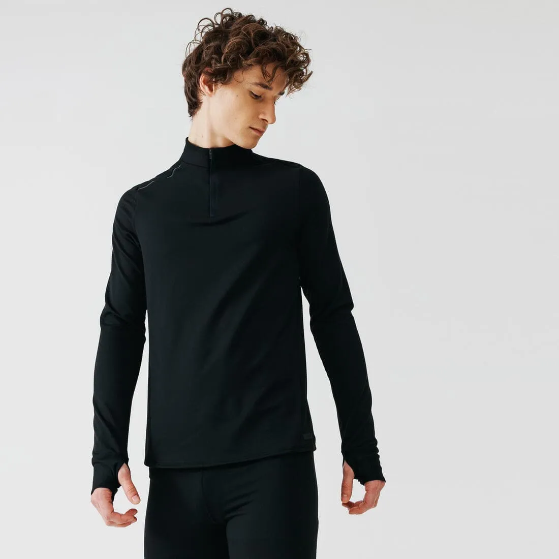 T-shirt zip chaud manches longues de running homme - kiprun run 100 warm