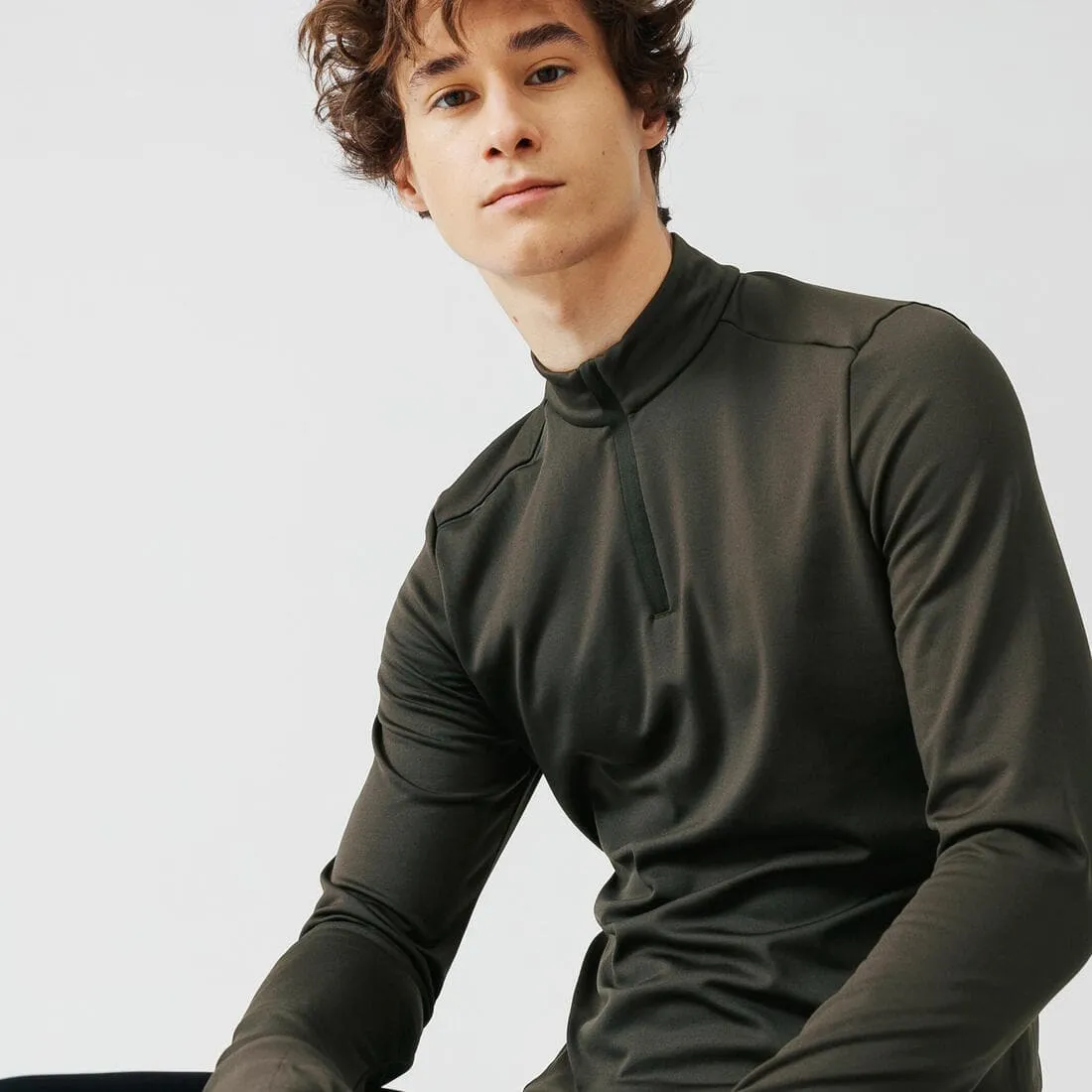 T-shirt zip chaud manches longues de running homme - kiprun run 100 warm