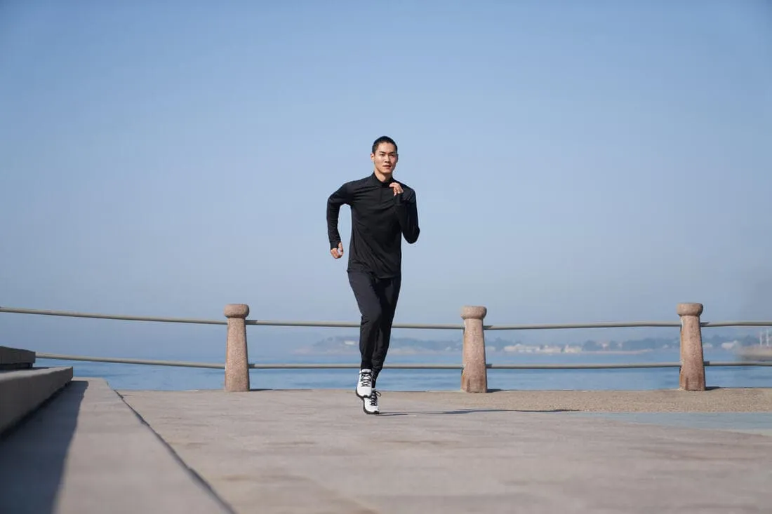 T-shirt zip chaud manches longues de running homme - kiprun run 100 warm
