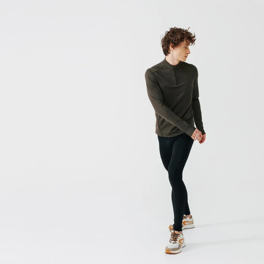 T-shirt zip chaud manches longues de running homme - kiprun run 100 warm