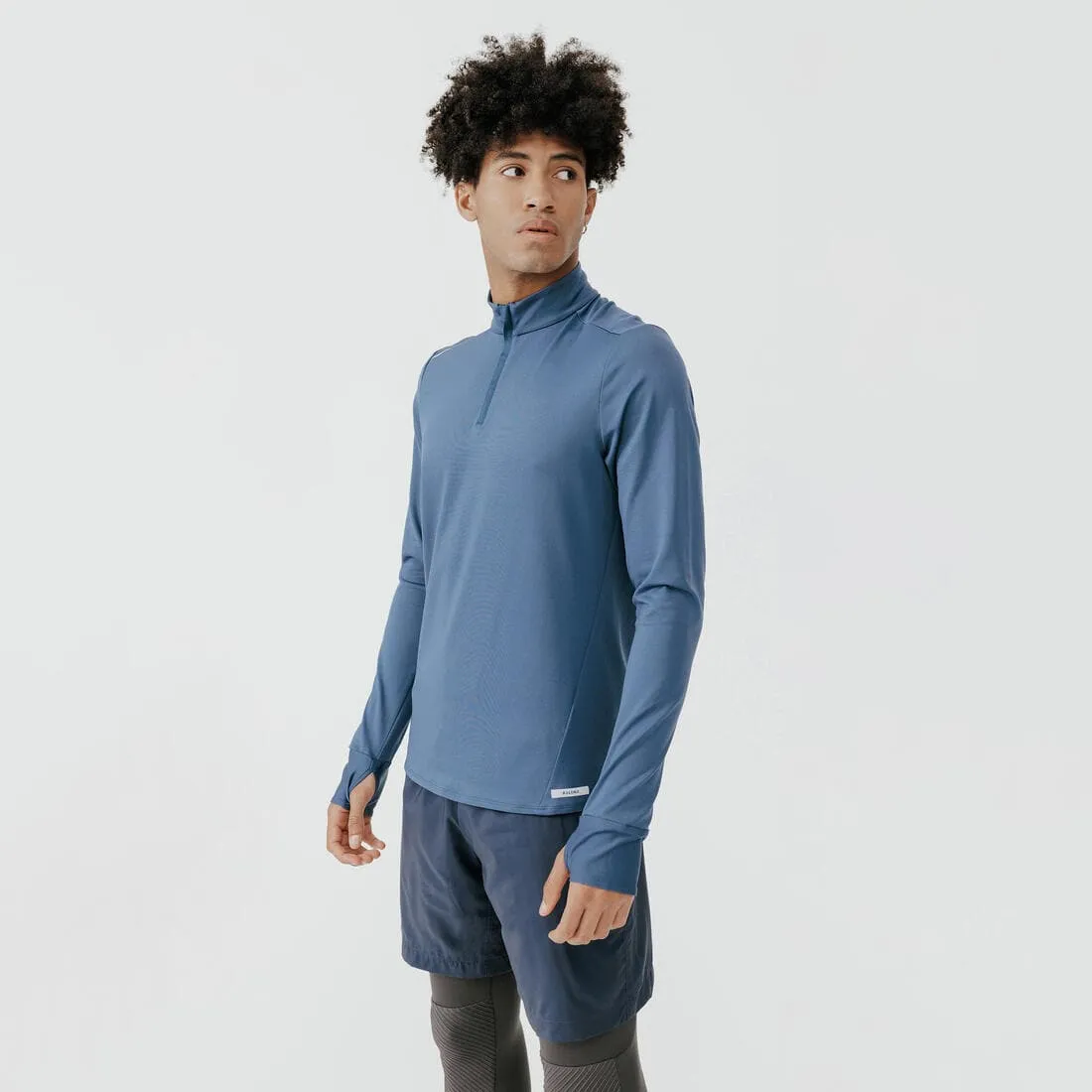 T-shirt zip chaud manches longues de running homme - kiprun run 100 warm