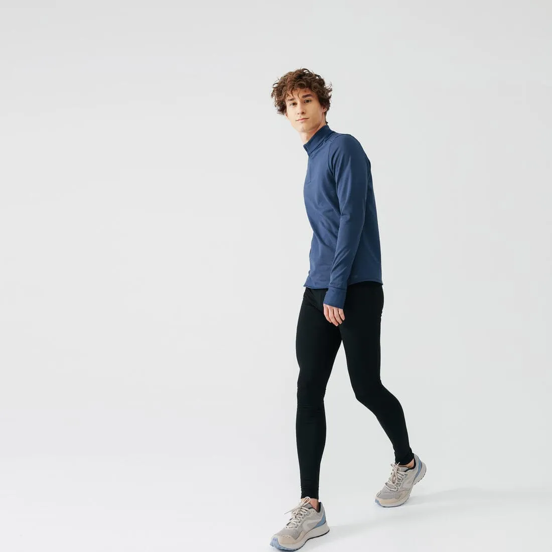 T-shirt zip chaud manches longues de running homme - kiprun run 100 warm
