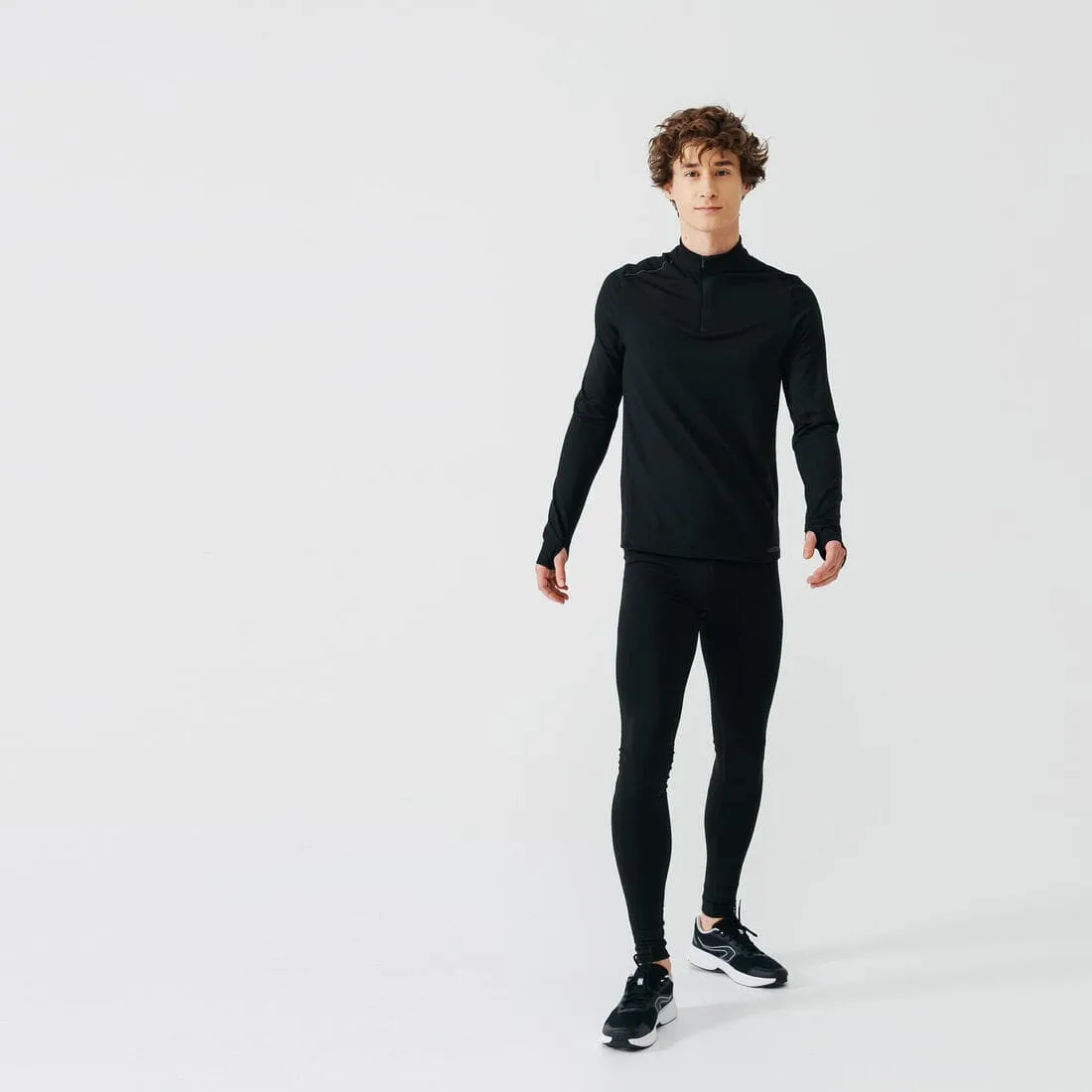 T-shirt zip chaud manches longues de running homme - kiprun run 100 warm