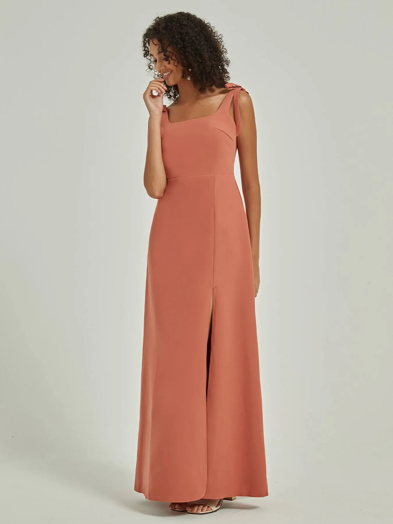 Terracotta Convertible Spaghetti Straps Floor Length Bridesmaid Dress