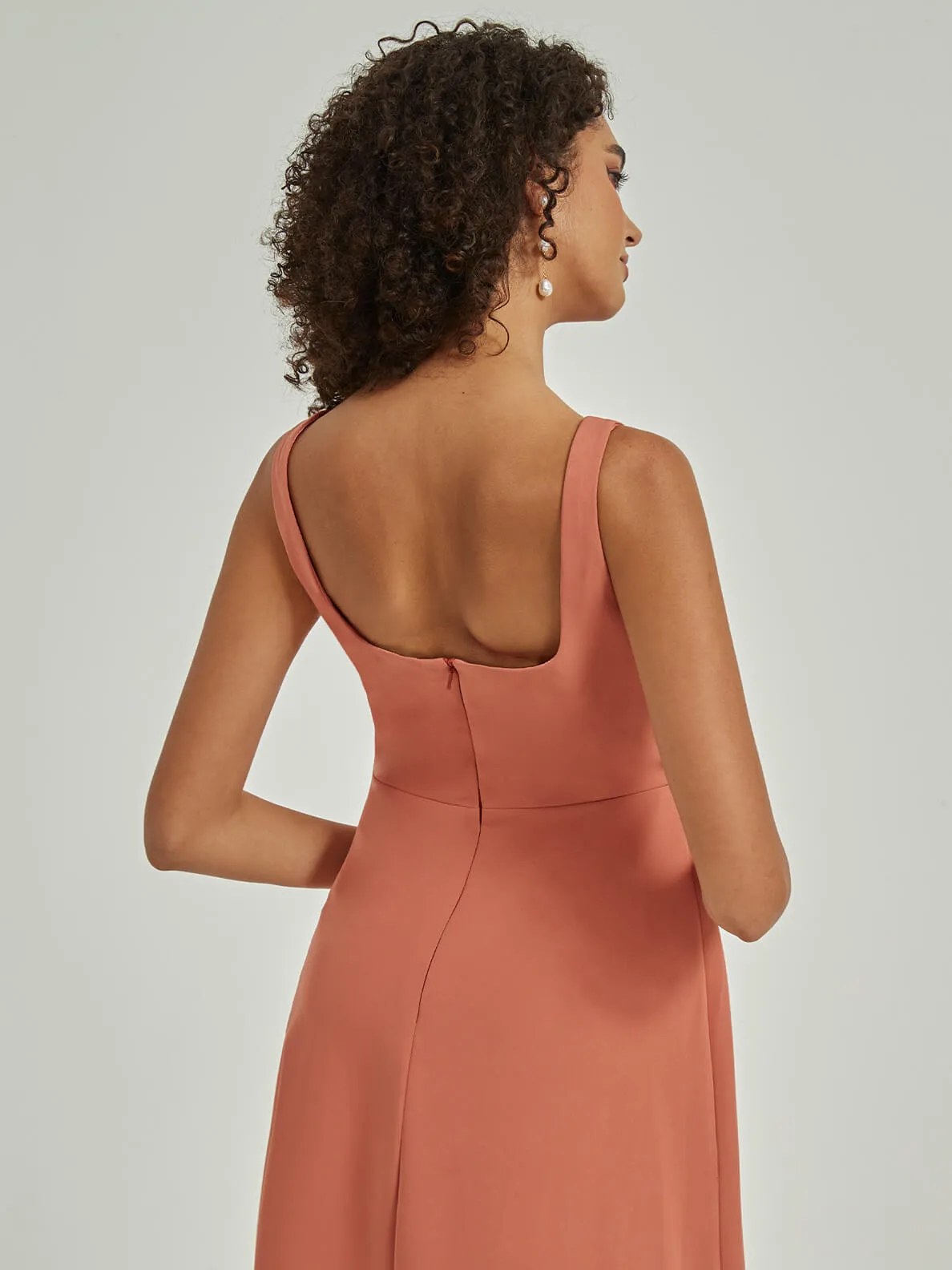 Terracotta Convertible Spaghetti Straps Floor Length Bridesmaid Dress