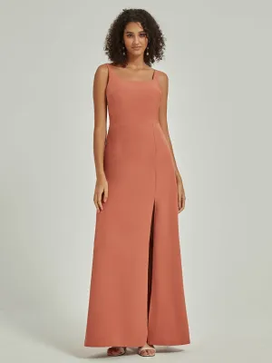 Terracotta Convertible Spaghetti Straps Floor Length Bridesmaid Dress