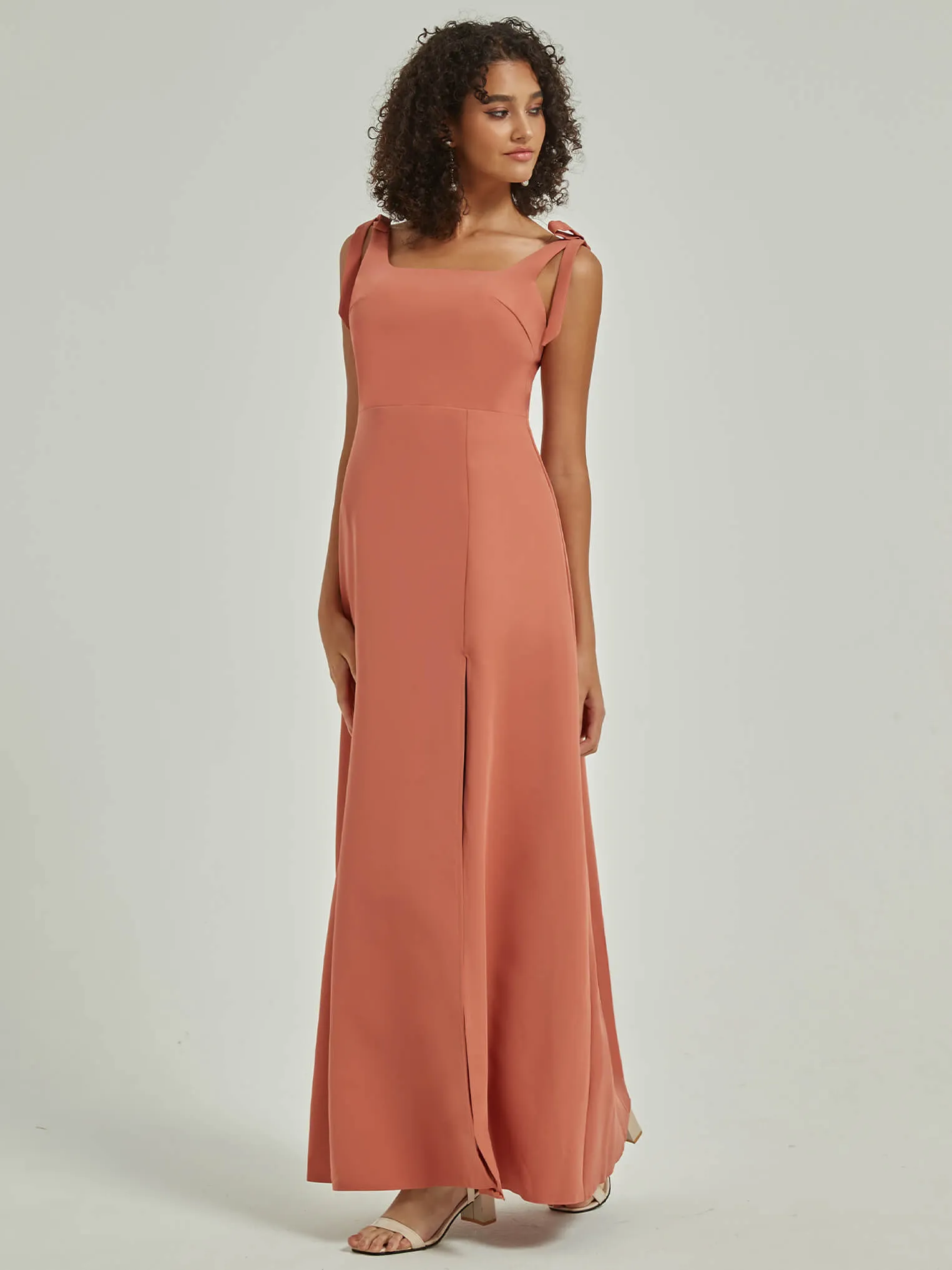 Terracotta Convertible Spaghetti Straps Floor Length Bridesmaid Dress