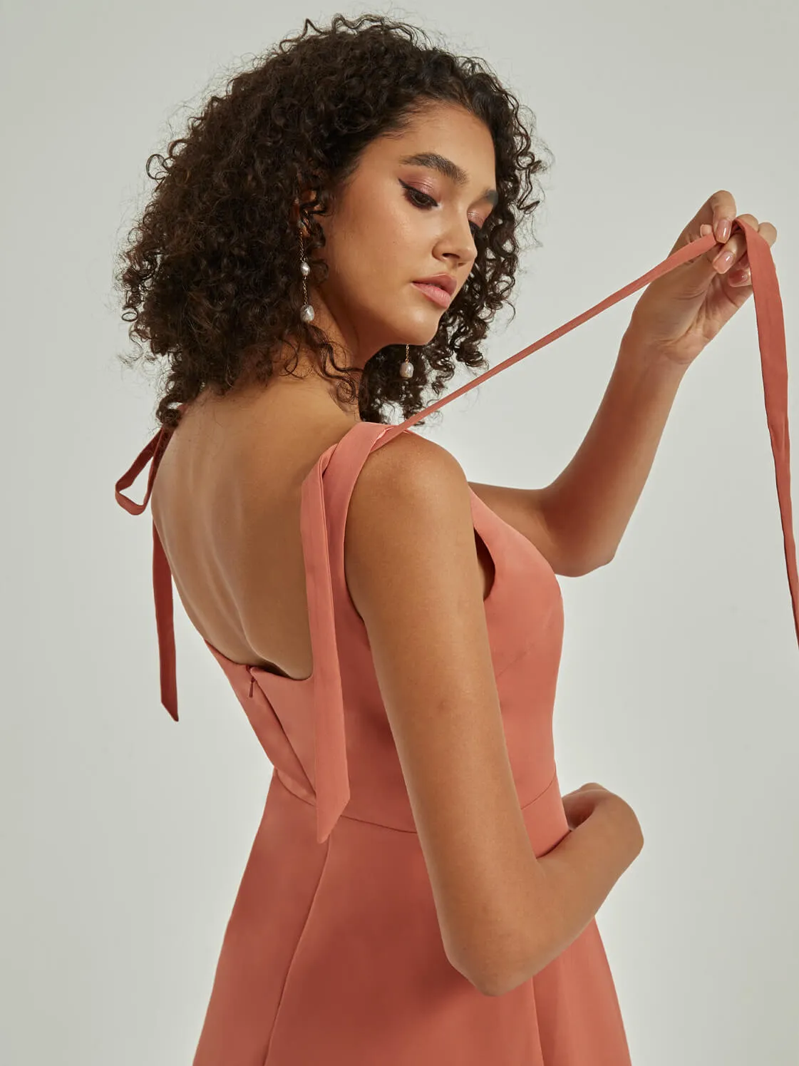 Terracotta Convertible Spaghetti Straps Floor Length Bridesmaid Dress