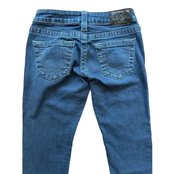 True Religion Stella Jeans Size 24 Blue Denim Skinny Low Rise Dark Wash Studded