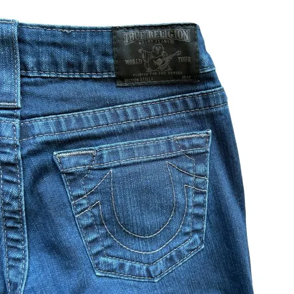 True Religion Stella Jeans Size 24 Blue Denim Skinny Low Rise Dark Wash Studded