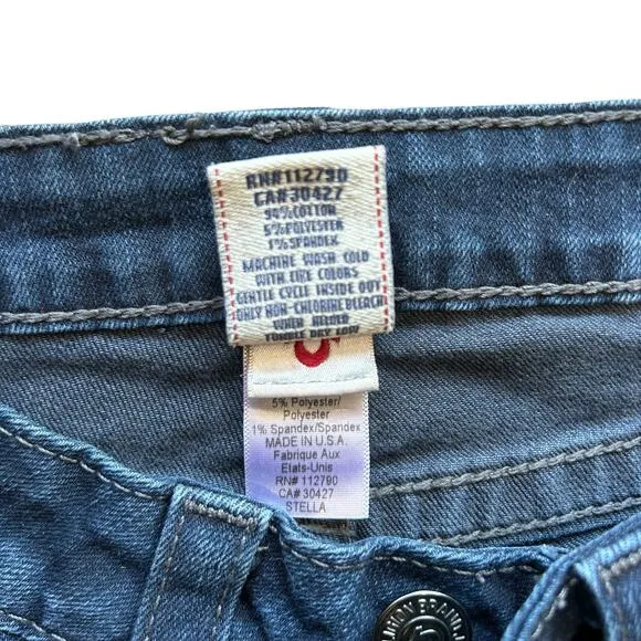 True Religion Stella Jeans Size 24 Blue Denim Skinny Low Rise Dark Wash Studded