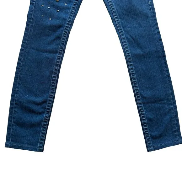 True Religion Stella Jeans Size 24 Blue Denim Skinny Low Rise Dark Wash Studded