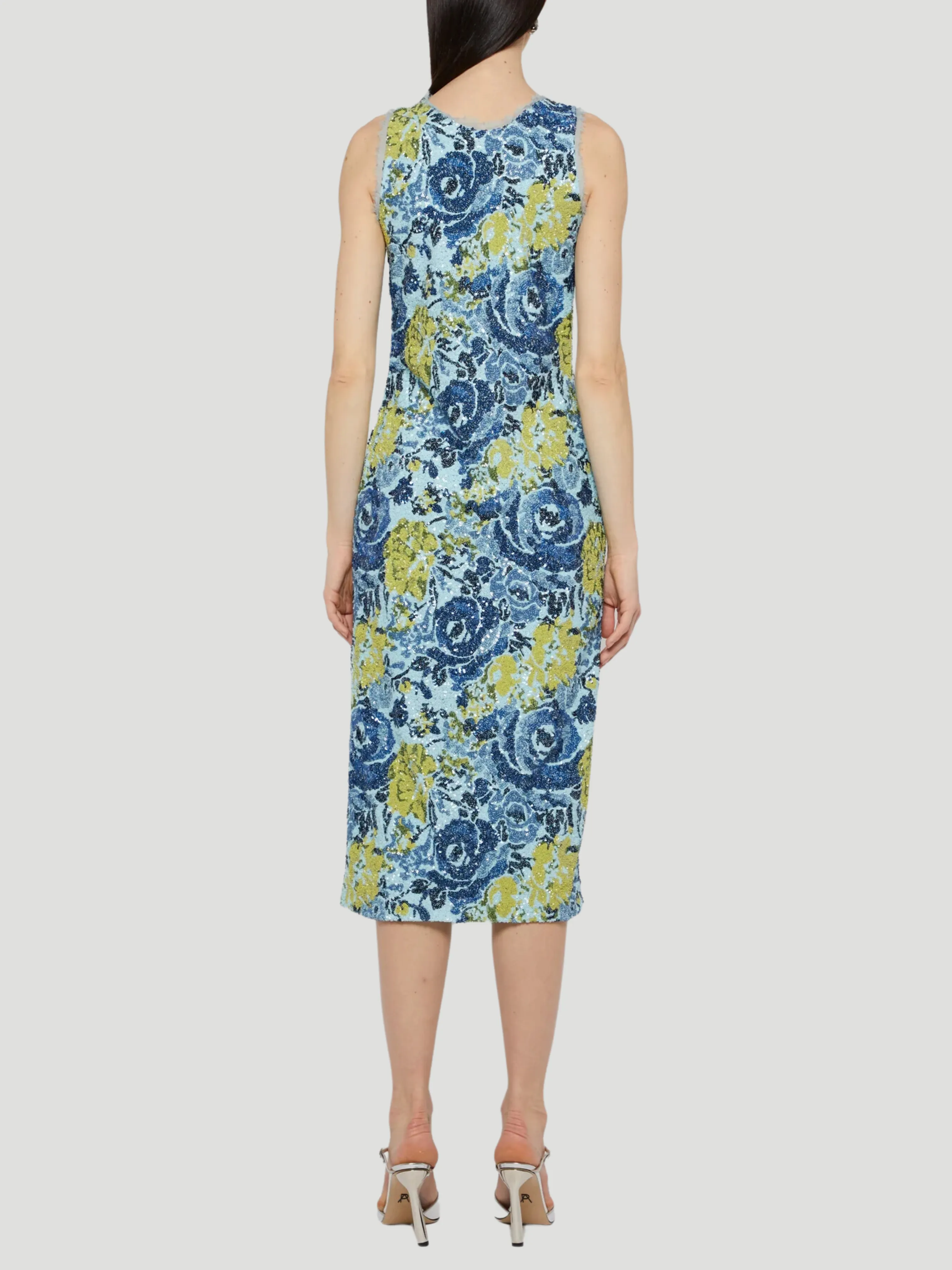 V-Neck Floral Sequin Shift Dress