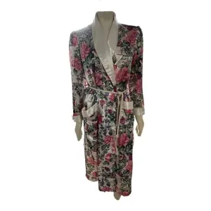 Vandemere Women's Floral Self Tie Waist Long Robe Pearl White Pink Medium