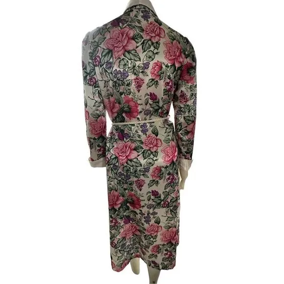 Vandemere Women's Floral Self Tie Waist Long Robe Pearl White Pink Medium