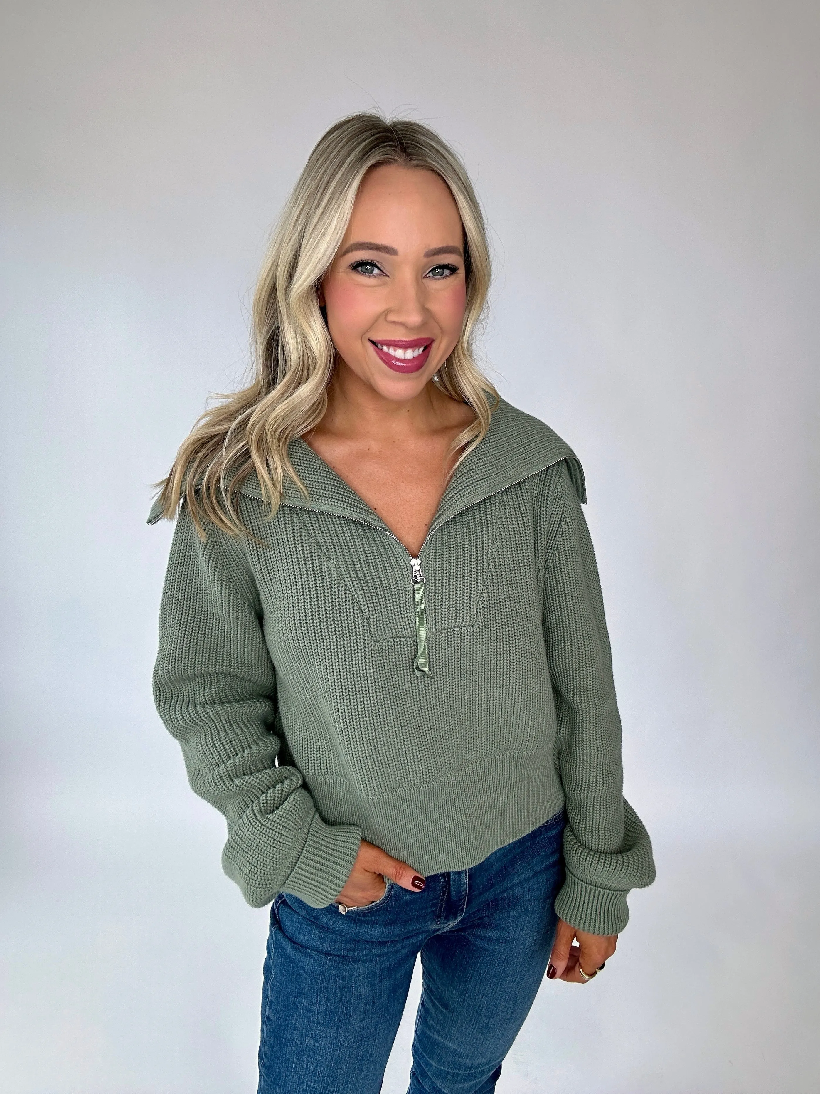 Varley Mentone Half-Zip Knit Pullover - Lily Pad