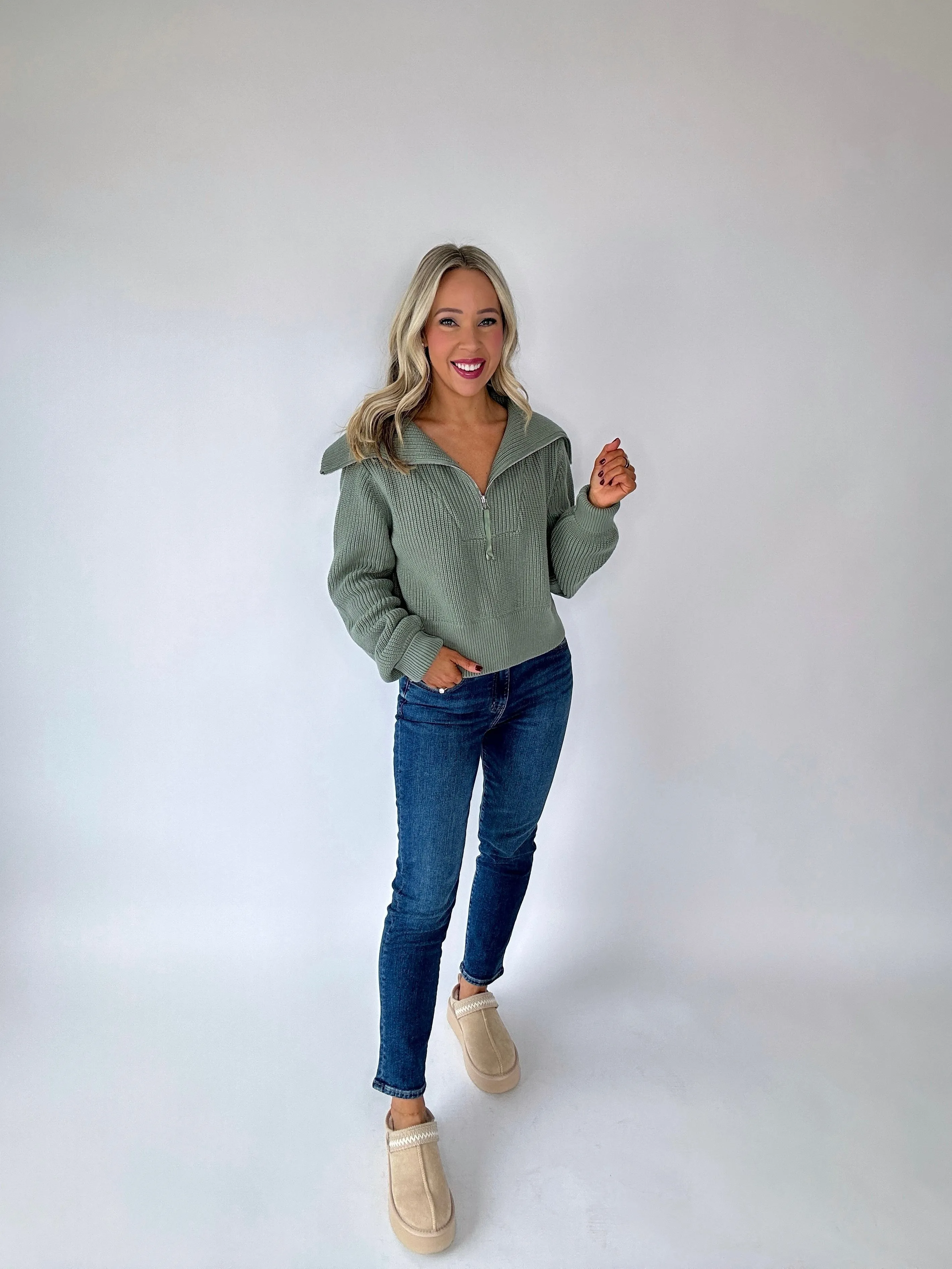 Varley Mentone Half-Zip Knit Pullover - Lily Pad