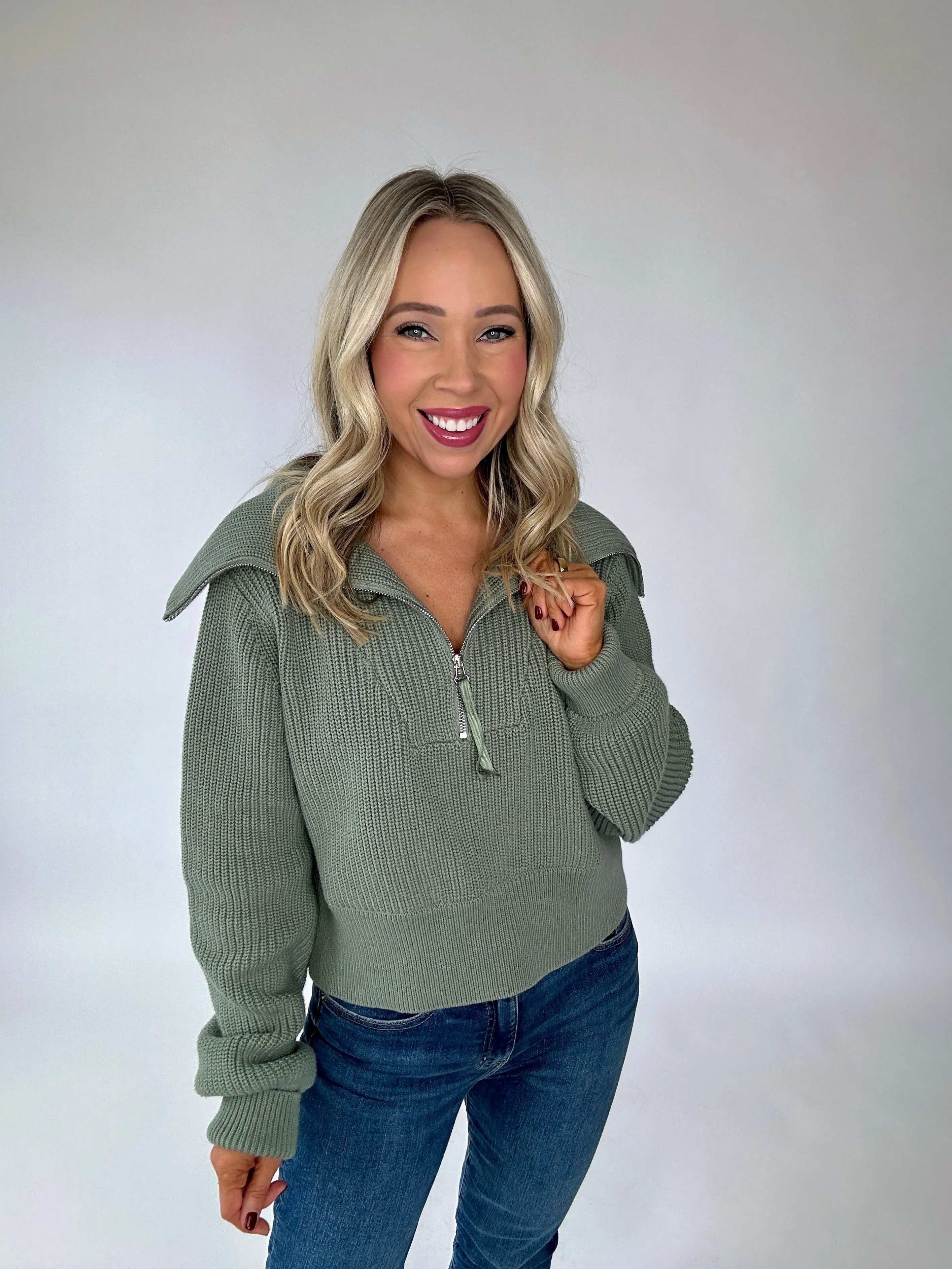 Varley Mentone Half-Zip Knit Pullover - Lily Pad