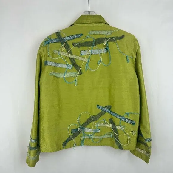 Vintage Yak Magic Shabby Chic Silk Green Patchwork Blazer Jacket