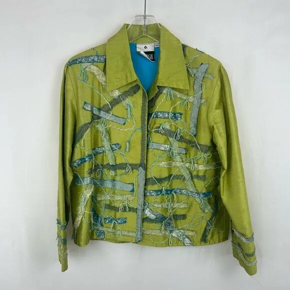Vintage Yak Magic Shabby Chic Silk Green Patchwork Blazer Jacket