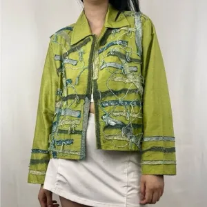 Vintage Yak Magic Shabby Chic Silk Green Patchwork Blazer Jacket
