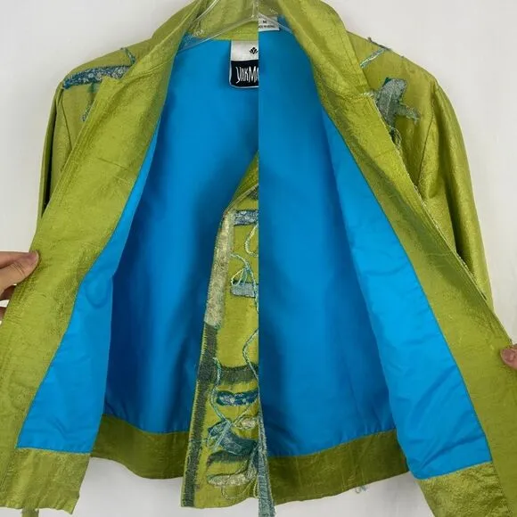 Vintage Yak Magic Shabby Chic Silk Green Patchwork Blazer Jacket