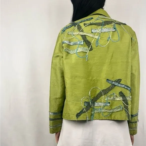 Vintage Yak Magic Shabby Chic Silk Green Patchwork Blazer Jacket